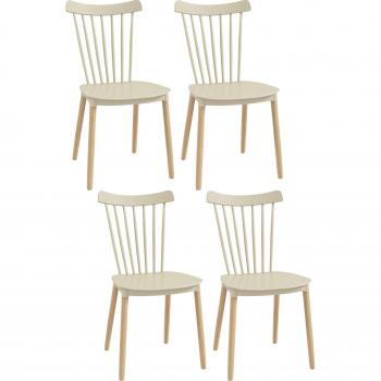 HOMCOM Juego de 4 Sillas de Comedor Estilo Nórdico con Respaldo de Polipropileno y Patas de Madera 48x52,5x83 cm Natural