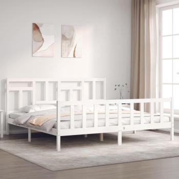 Cama de matrimonio con cabecero blanco de madera maciza Super King Size