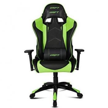DRIFT GAMING DR300 -DR300G- Silla Gaming Profesional, Ergonómica, Piel sintética, Pistón Clase 4, Asiento basculante y Regulable, Cojines Lumbar y Cervical, Negro/Verde, 48 x 61.5 x 129 cm