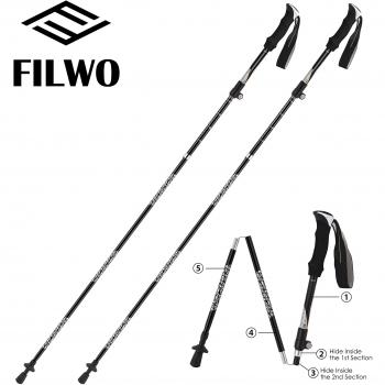 Carbono bastones de trekking, filwo bastones de trekking – Bastón plegable y ajustable montaña escalada Stick ligero telescópico Mango Recto aleación de aluminio anti golpes antideslizante 5 Secciones 36 cm plegable bastón de senderismo, Long: 