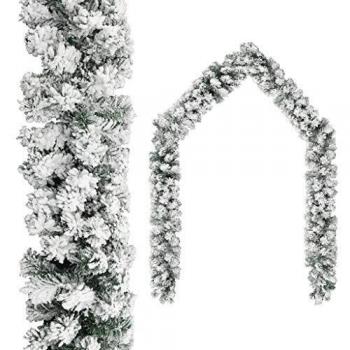 vidaXL 20m Green PVC Christmas Garland with Flocked Snow