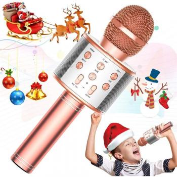 Micrófono de Karaoke Inalámbrico Bluetooth con Altavoz Portátil, Luces LED y Función de Grabación