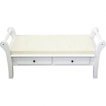 Rebecca Mobili Banco Blanco, Mueble Auxiliar contenedor con 2 cajones, Madera, Estilo provenzal, Entrada Dormitorio- Medidas: 47,5 x 108,5 x 38 cm
