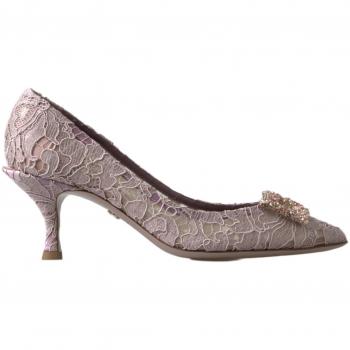 Dolce & Gabbana Pink Floral Lace DG Crystal Pumps Shoes - EU35.5/US5