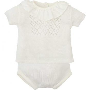 Conjunto de bebé niña en tricotosa con cuello volante