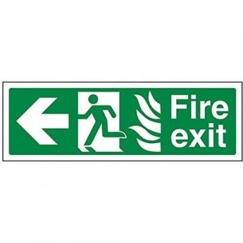 vsafety 14022 ax-r Fire Exit Sign, NHS Fire Exit flecha izquierda, plástico rígido, paisaje, 300 mm x 100 mm), color verde