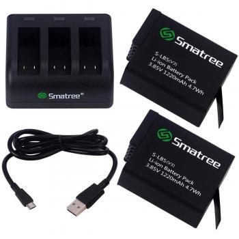 Smatree Batería 1220mAh (paquete de 2) con Cargador de 3 Canales para GoPro HERO 2018/Gopro HERO 7/6/5 Black (Compatible con HERO5 Firmware v02.60, v02.51, v02.00, v01.57, v01.55, v01.50)
