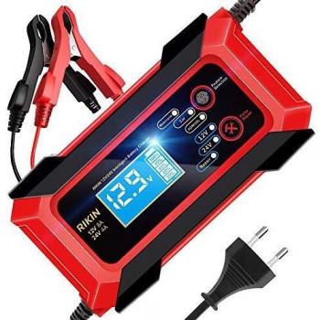RIKIN Cargador de Baterías Coche 12V/24V 8A Cargadores de Bateria Automático Inteligente con Múltiples Protecciones para Coche Motocicletas ATVs RVs Barco