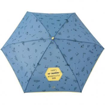 Mr. Wonderful Paraguas de Viaje Pequeño Azul Claro y Azul Marino con Mensaje There's No Rainbow Without a Little Rain