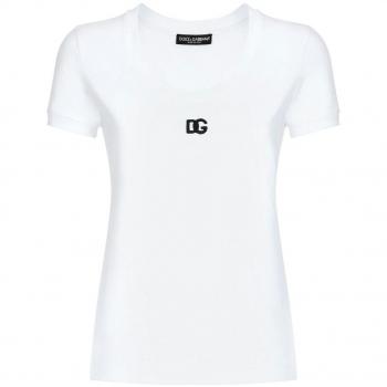 Dolce & Gabbana Women's Logo Cotton T-Shirt in White | Size 38 | F8U71ZFUEEY Color W0800