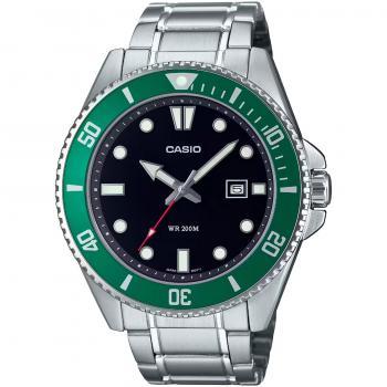 Reloj de Pulsera CASIO MDV-107D-3A Hombre Correa Metal Gris Plata Dial Negro Resistente al Agua 20 ATM