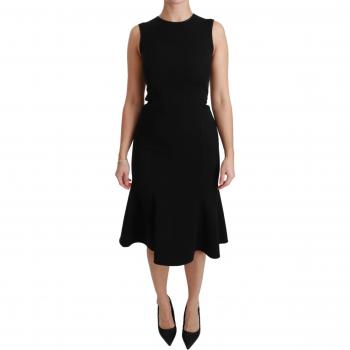 Dolce & Gabbana Black Fit Flare Wool Stretch Sheath Dress - IT44|L, Midi Dresses, female, Black, Size: M