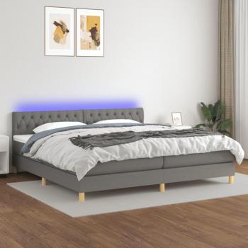 Colchón de cama suave y tela LED gris oscuro 200x200cm con estructura box spring, incluye colchón integrado, color gris oscuro
