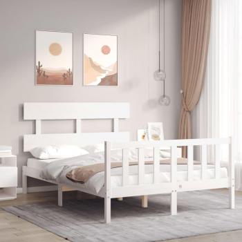 Estructura de cama con cabecero de madera maciza blanca 140x200 cm