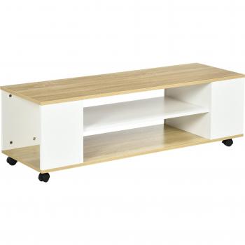 HOMCOM Mueble de TV Flotante con Ruedas, 2 Puertas y 2 Estantes para Televisores de hasta 55 Pulgadas - Blanco