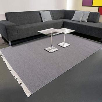 Alfombra Kilim Rectangular 200x290 cm Hecha a Mano en Lana Gris Baya Ibai