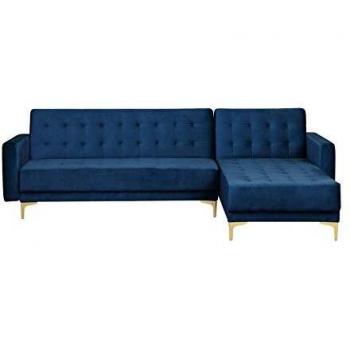 Sofá Esquinero Moderno de Terciopelo Azul Marino con Chaise Longue Izquierda - 4 Plazas, Diseño Modular y Tapizado Acolchado