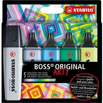 Marcador STABILO BOSS ORIGINAL ARTY - Estuche con 2 colores fluorescentes y 3 colores pastel