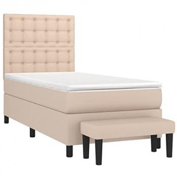 Cama box spring con colchón cuero sintético capuchino 80x200 cm