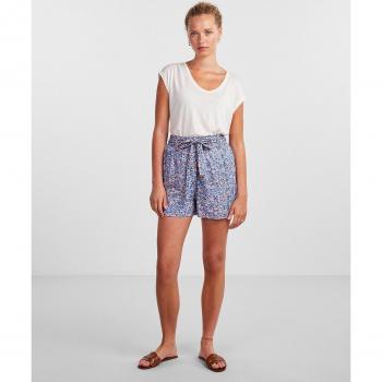 Pieces - Pantalón corto de mujer de cintura alta elástica