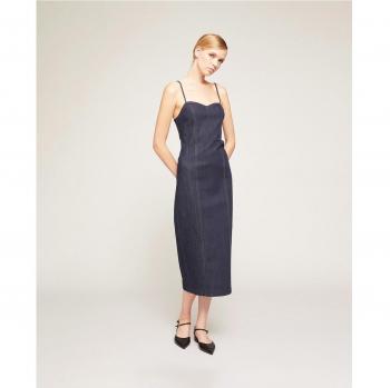Vestido bustier en denim azul oscuro largo midi