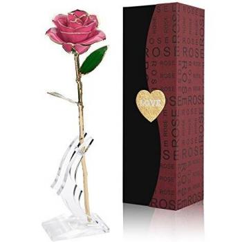 Rosa Oro 24 K Rosas Eterna Flores Artificiales Mejor Regalo Con Soporte Transparente y Caja Regalo para Esposa Mom Novia En Navidad, San Valentín, Cumpleaños, Día de la Madr, el Día de San Valentín
