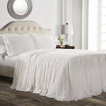 Lush Decor Ruffle Skirt 3 Piece Bedspread Set, King, White