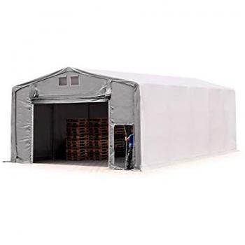 Carpa industrial 8x10 m PVC 850 impermeable gris con puerta levadiza y altura lateral de 4 m