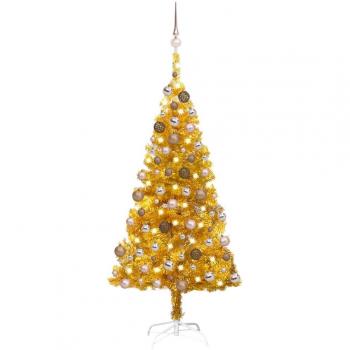 Árbol de Navidad preiluminado con bolas de oro 120 cm PET