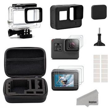 Kupton GoPro Hero7 Black/2018/6/5 Black para Accesorios Kit, Estuche de Viaje Pequeño+Carcasa Case+Protector de Pantalla+Cubre Lente+Montura de Silicona para Go Pro Hero7 Black/2018/6/5
