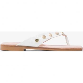 Sandalias planas de mujer blancas en piel