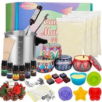 Popolic Velas Perfumadas de Regalo, Kit de Velas Perfumadas, Herramienta para Velas de Bricolaje, Cera de Soja Regalos Originales para Mujer, DIY Juego de Soja de Lata para Aliviar el Estrés