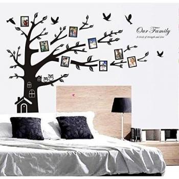 Adhesivo decorativo de pared, nbsp, 182 x 254, aacuterbol familiar con casa, buacutehos, extraiacuteble, de vinilo
