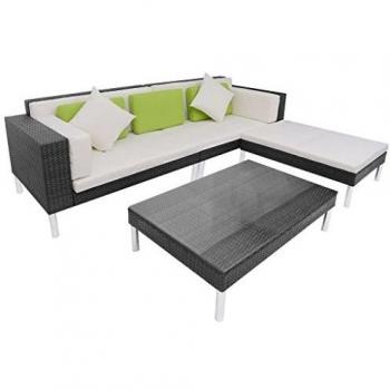 4-Piece Black Poly Rattan Garden Lounge Set with Cushions