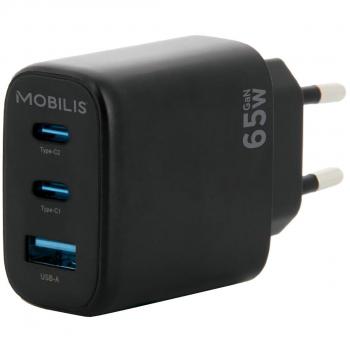 Cargador de Pared Mobilis Negro 65 W con Tecnología GAN y Puertos USB-C y USB-A