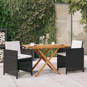 Juego de comedor de jardín 3 piezas con almohadas negro