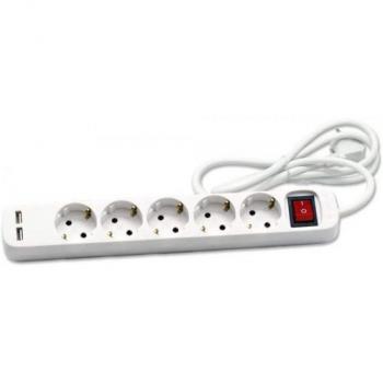 Regleta Cegasa con 5 Tomas y 2 Puertos USB, Cable de 1.4 Metros