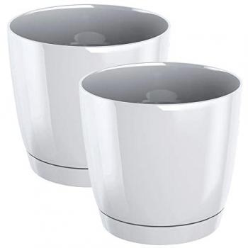 Maceta Redonda de Plástico Blanco Coubi P 28x28x26,2 cm para Jardín y Terraza (Pack de 2)