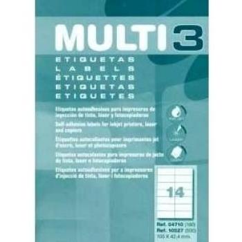 Etiquetas Adhesivas Multi3 Para Inkjet Laser Y Fotocopiadoras Cantos Rectos 100 Hojas 105 X 42.4mm