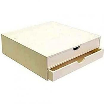 Bloc de madera con 2 cajones - 34,5x34x10 cm - Marrón