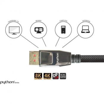 Cable DisplayPort 1.4 de 5m, 8K UHD a 60Hz, con conectores de metal y contactos dorados, nylon trenzado, color negro