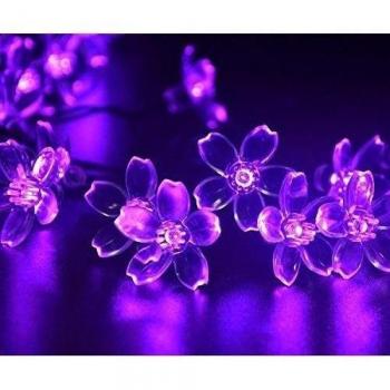 Hivel 50 LED Flor Luces de Cadena Solar Blossom Exterior Iluminacion Hada Luz de Navidad para Decoracion Christmas Xmas New Yeas Jardin - Morado