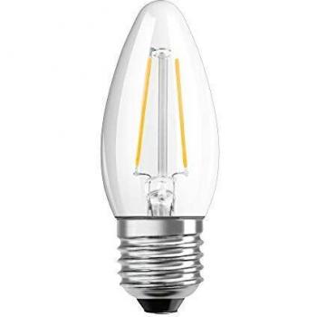 Bombilla LED candela E27 4,8W cálida regulable transparente