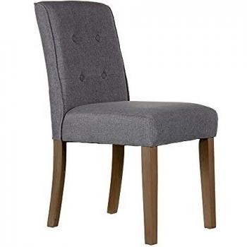 Silla capitoné Gris Oscuro de Madera y Lino con Botones de 47x52x92 cm - LOLAhome