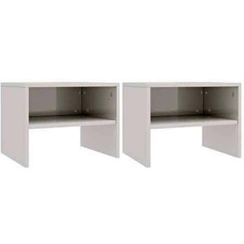 vidaXL 2X Mesillas Noche Pequeñas Estante Mesita Habitación Mesa Lado Cama Mueble Auxiliar Dormitorio Compartimento Cerrado Aglomerado Blanco Brillo
