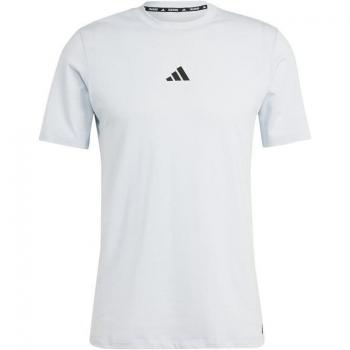 Camiseta de fitness adidas essentials logo hombre azul, camiseta de manga corta, color gris claro