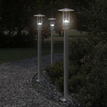 Lámparas de suelo de exterior vidaXL 3 uds acero inoxidable 100 cm color plateado y negro
