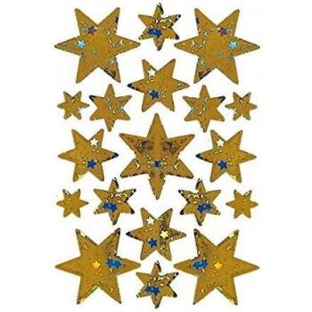 Etiquetas Decorativas Holográficas de Estrellas Doradas HERMA 3902, 84x120 mm, 1 Hoja, 19 Piezas