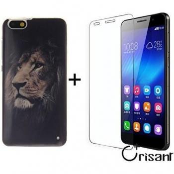 case cover para Huawei Honor 4X,Crisant león Diseño Protección suave TPU Gel silicona Teléfono Celular Back funda Carcasa para Huawei Honor 4X + UN Vidrio Templado Protector de Pantalla Film