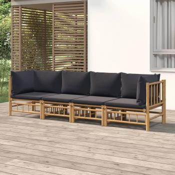 4-Piece Bamboo Garden Lounge Set with Dark Grey Cushions